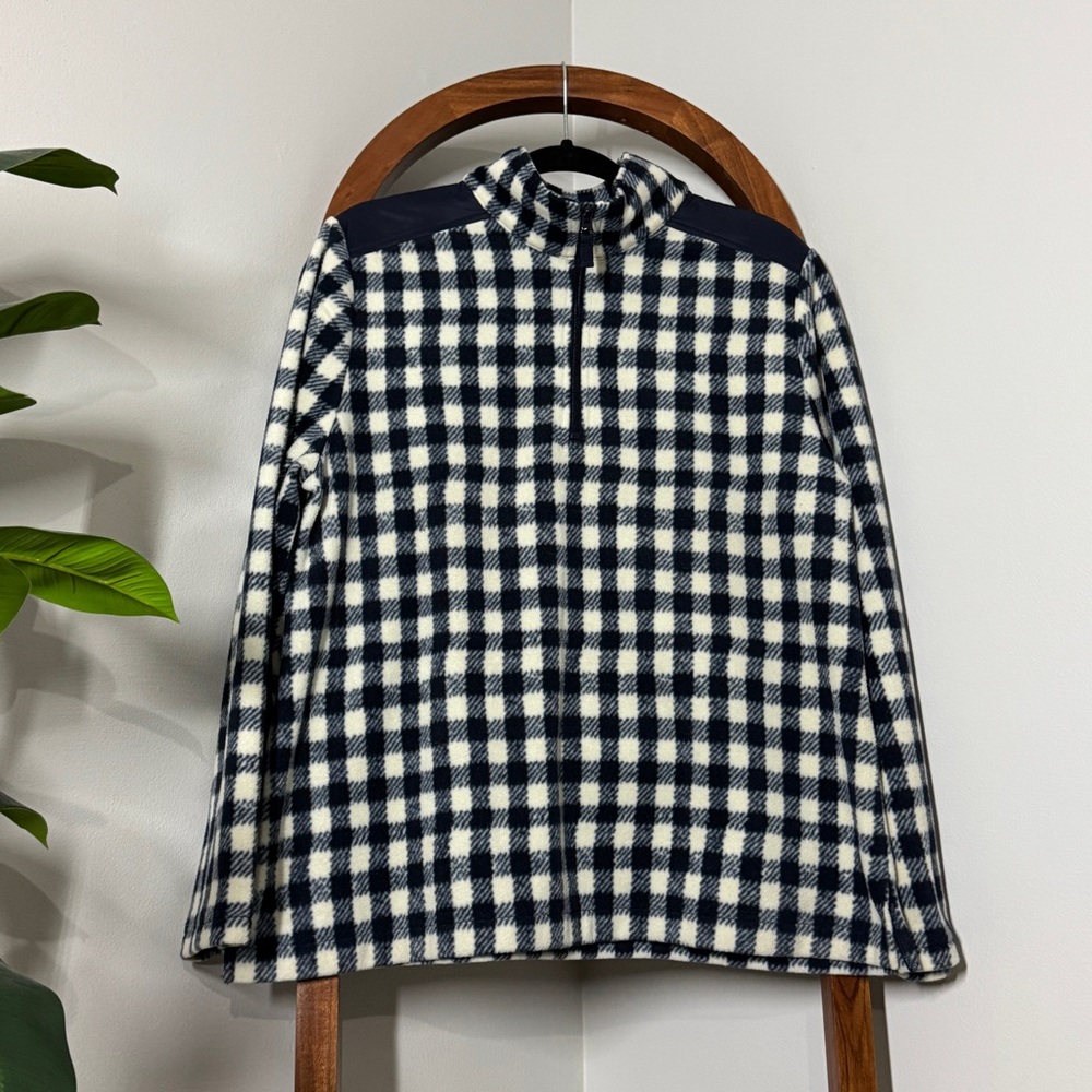 Talbots XL Blue White Gingham Check Fleece Pullover Sweater
